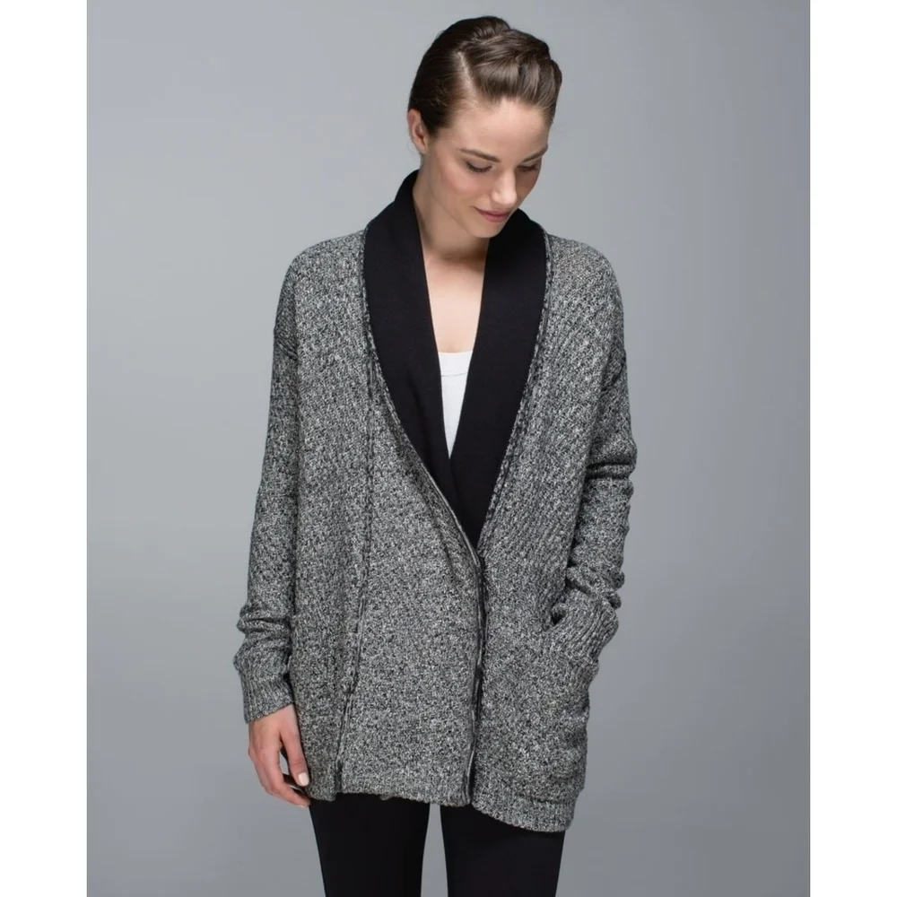 Lululemon Post Practice Knit Cardigan In Ghost Black Size 2
